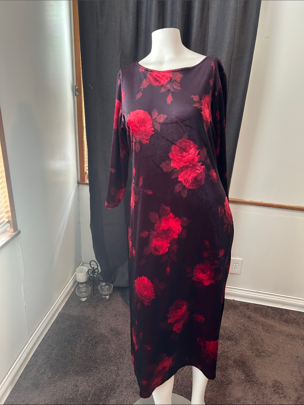 Talbots Kids Stretch Elegant Red Floral Midi Dress